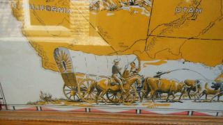 Antique Oregon Trail Map 1948 Wagon Trains,  Conestogas,  Gold Rush OAK FRAME 6