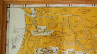 Antique Oregon Trail Map 1948 Wagon Trains,  Conestogas,  Gold Rush OAK FRAME 7