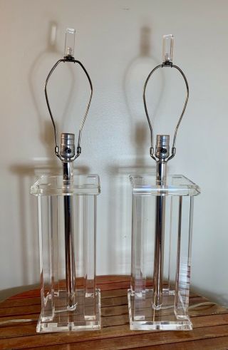 A Stunning Solid Lucite Mid Century Modern Table Lamps
