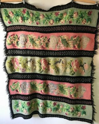 Antique Victorian Edwardian Floral Wool Blanket Throw