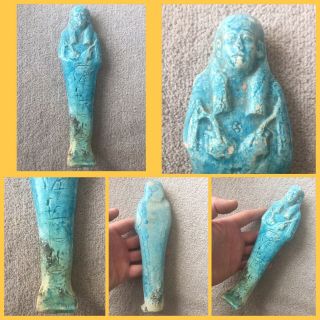 Very Rare Ancient Large Egyptian Blue Faience Shabti Ushabti,  C664 - 332 Bc