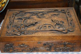 Stunning Large Hand Carved Antique 19th Century Chinese Scholars Box,  C1870