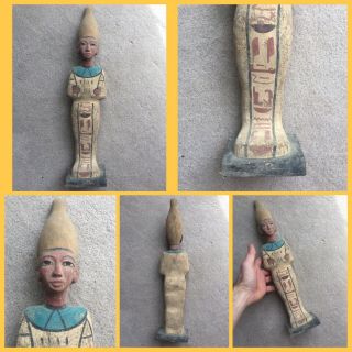 Egyptian Wooden Middle Kingdom Pharaoh Statue With Hieroglyphics C2055 - 1650 Bc