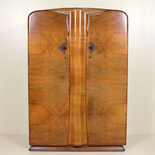 Art Deco Walnut Wardrobe Moderne Vintage Double Armoire
