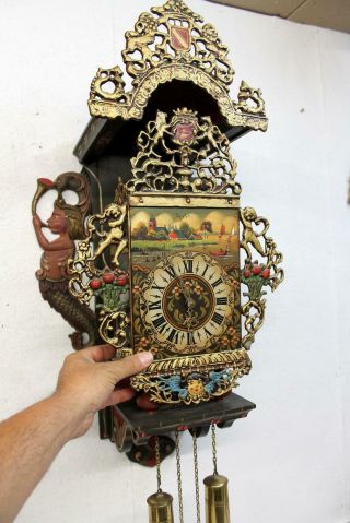 Antique Big Wall Clock Dutch Stultyen Stool Clock STOELKLOK 80 cm heigth XXL 6