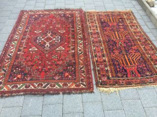 Antico - Swiss 2 Antique Indoghashghaii Rugs 4` X 5`9 And 3`1 X 5`5 Ft