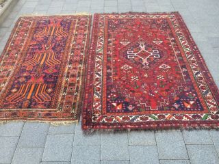 antico - swiss 2 Antique indoGHASHGHAII rugs 4` x 5`9 and 3`1 x 5`5 ft 2