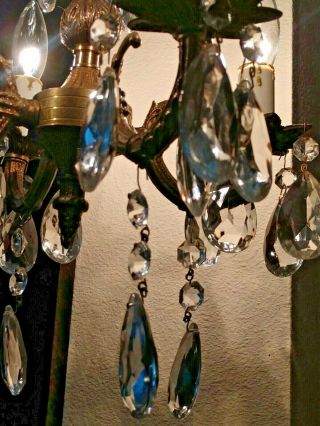 Vtg ornate brass SPANISH Petite 4 LT.  CRYSTAL CHANDELIER 12 