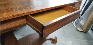 Antique Tiger Oak Library Writing Table Desk with drawer 7