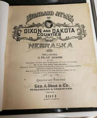 Standard Atlas Of Dixon & Dakota Counties Nebraska.  1911.  140 Pgs Complete 3 Maps