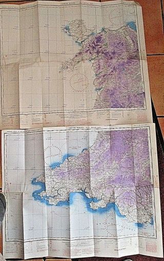 Ww11 Two Raf War Edition Aviation Linen Backed Maps North & South Wales