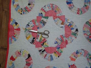 Sweetest Feedsack Prints VINTAGE 30s Pink & White QUILT 80x78 Expert Quilting 12