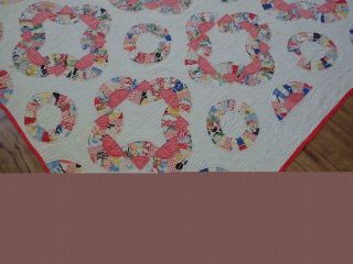 Sweetest Feedsack Prints VINTAGE 30s Pink & White QUILT 80x78 Expert Quilting 2