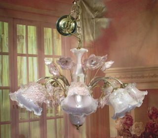 Antique Vintage Chandelier Downlight Italian Murano Pink Glass 8 Light