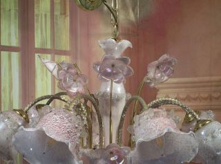 Antique Vintage Chandelier Downlight Italian Murano Pink Glass 8 Light 3