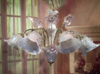 Antique Vintage Chandelier Downlight Italian Murano Pink Glass 8 Light 4