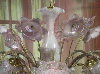 Antique Vintage Chandelier Downlight Italian Murano Pink Glass 8 Light 6