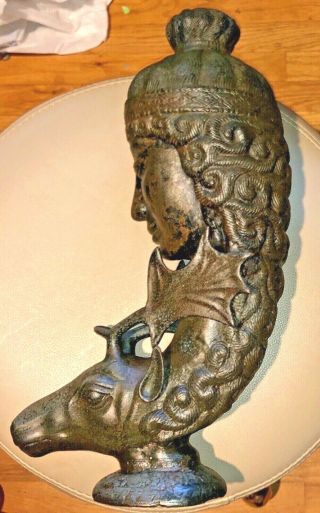 Bronze Rhyton Sasanian Goddess Sculpture Atop Gazelle Rhyta Statue 14 " Artifact