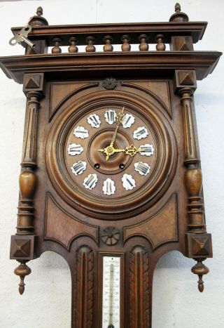 Antique Big Wall Clock French Clock Walnut HENRY II 1880Th century,  Barometer 10