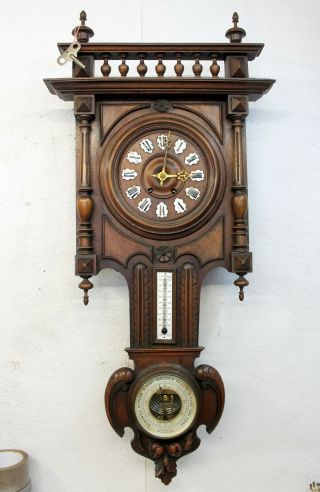 Antique Big Wall Clock French Clock Walnut HENRY II 1880Th century,  Barometer 3