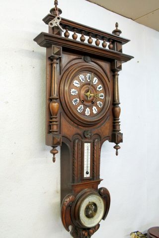 Antique Big Wall Clock French Clock Walnut HENRY II 1880Th century,  Barometer 4