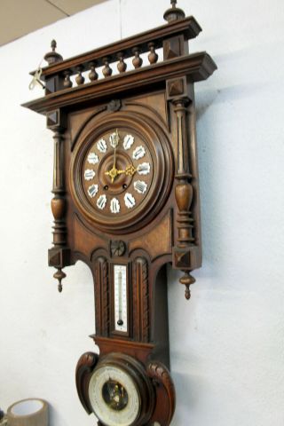 Antique Big Wall Clock French Clock Walnut HENRY II 1880Th century,  Barometer 5
