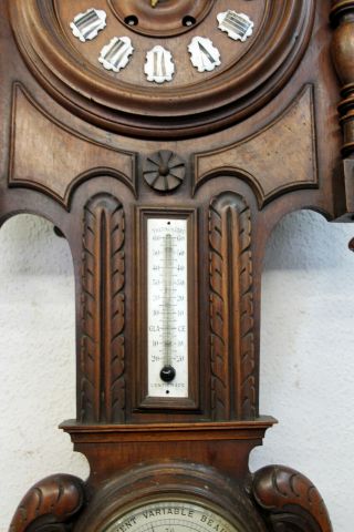 Antique Big Wall Clock French Clock Walnut HENRY II 1880Th century,  Barometer 9