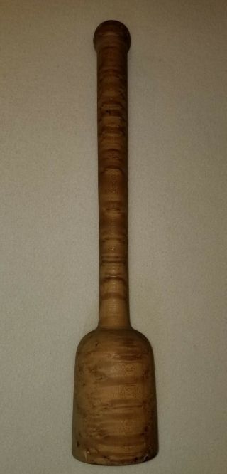 Antique Tiger Curly Figured Maple Wood Turned Treen Ware Pestle Masher 20 " Long