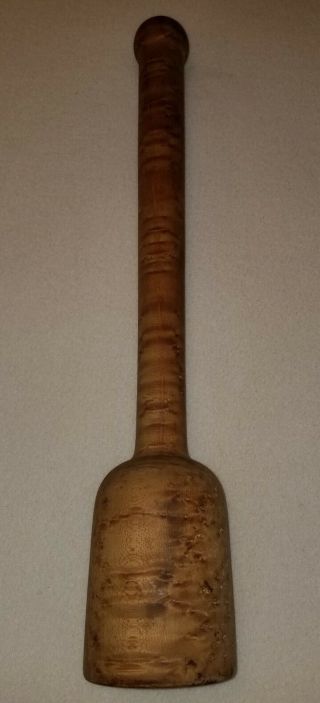 Antique Tiger Curly Figured Maple Wood Turned Treen Ware Pestle Masher 20 