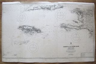 1866 Jamaica & The Pedro Bank Cuba Haiti West Indies Vintage Admiralty Chart Map