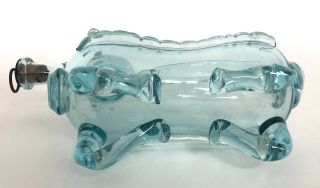 Vintage Antique Hand Blown Aqua Glass Pig Gin Decanter Rare 10