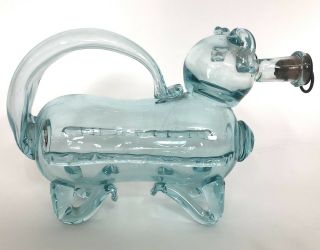 Vintage Antique Hand Blown Aqua Glass Pig Gin Decanter Rare 2