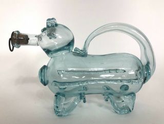 Vintage Antique Hand Blown Aqua Glass Pig Gin Decanter Rare 3