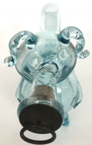 Vintage Antique Hand Blown Aqua Glass Pig Gin Decanter Rare 4
