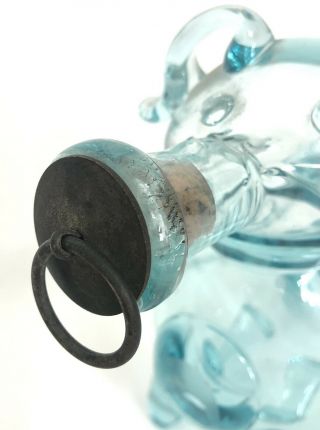 Vintage Antique Hand Blown Aqua Glass Pig Gin Decanter Rare 5