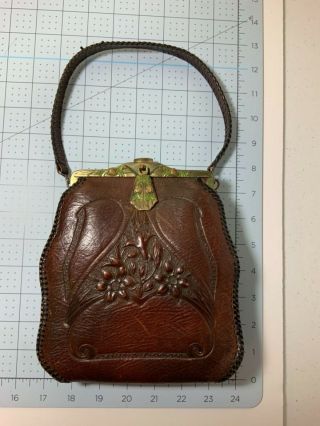 Vintage Tooled Leather Handbag With Locking Metal Clasp