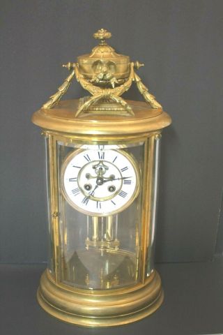 Antique 19thc French Crystal Regulator Bronze Brass Mantel Clock Cond.