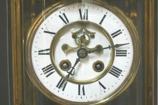 Antique 19thc French Crystal Regulator Bronze Brass Mantel Clock Cond. 3