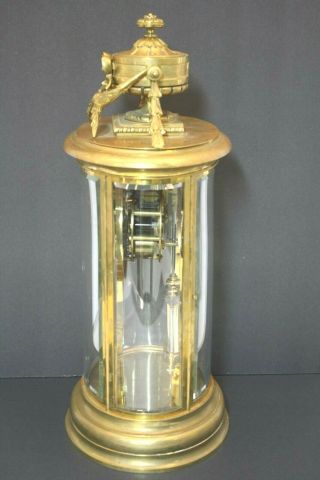 Antique 19thc French Crystal Regulator Bronze Brass Mantel Clock Cond. 6
