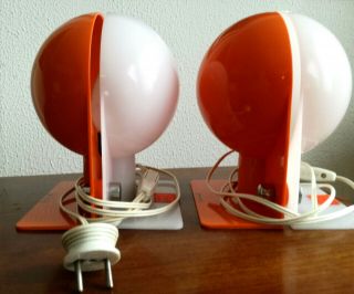 Meblo Guzzini Sirio Table Lamp Two Halves Orange And White Pair 60 