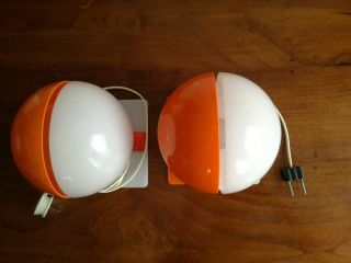 Meblo Guzzini Sirio Table Lamp Two Halves Orange and White Pair 60 ' s / 70 ' s 2