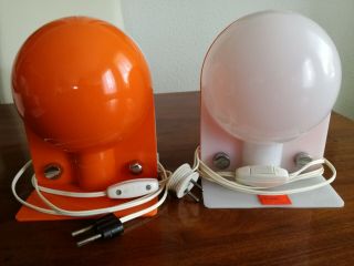 Meblo Guzzini Sirio Table Lamp Two Halves Orange and White Pair 60 ' s / 70 ' s 4
