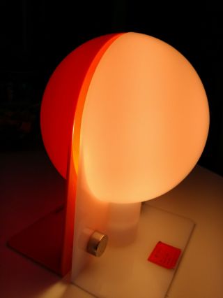 Meblo Guzzini Sirio Table Lamp Two Halves Orange and White Pair 60 ' s / 70 ' s 7