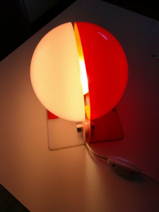 Meblo Guzzini Sirio Table Lamp Two Halves Orange and White Pair 60 ' s / 70 ' s 8