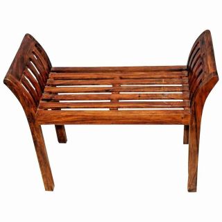 Vintage Rustic Italian Style Solid Wood Bench Seat Arms Hand Crafted Sturdy