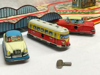 1950s COUNTRY TOUR German Tin Litho Toy COND Wind - Up Cars Technofix 301 4