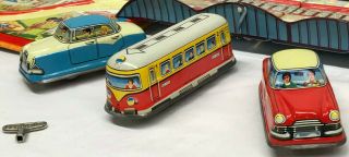 1950s COUNTRY TOUR German Tin Litho Toy COND Wind - Up Cars Technofix 301 5