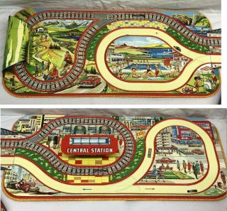 1950s COUNTRY TOUR German Tin Litho Toy COND Wind - Up Cars Technofix 301 7
