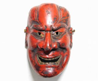 Red Noh - Mask Hand - Carved Oni 19thc Japanese Edo Antique Culture Artwork