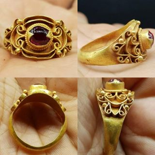 22k karat Gold Ancient Roman Ruby Stone Lovely Ring 5.  8 gram 58 2